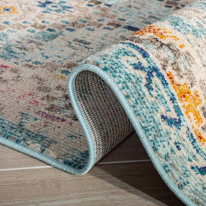 SAFAVIEH Madison Collection Area Rug - 6' x 9', Blue & Yellow, Boho Diamond Distressed Design, Non-Shedding & Easy Care, Ideal for High Traffic Areas in Living Room, Bedroom (MAD418K)