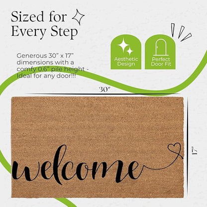 Coir Door Mats 17" X 30", Non-Slip Sturdy, PVC Backed Heavy Duty, Easy to Clean, Ideal for Door Entrance, Patio, Porch, Backyard, Garages, Welcome with Love