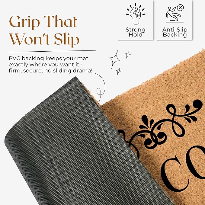 Coir Door Mats 17" X 30", Non-Slip Sturdy, PVC Backed Heavy Duty, Easy to Clean, Ideal for Door Entrance, Patio, Porch, Backyard, Garages, Welcome Floral Border