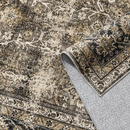 Vintage Area Rug 6x9 Brown Washable Living Room Large Carpet Non Slip Bedroom Indoor Office Low Pile Traditional Distressed Retro Accent Rug for Dining Room Kitchen