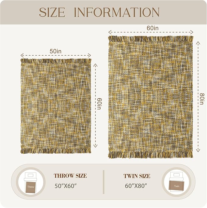 Multi-Color Gold Cable Knitted Throw Blanket for Couch,50"X60" Boho Style Textured Blankets for Home Decor,Super Soft Warm Cozy Chunky Knit Blanket with Decorative Tassels for Bed and Sofa