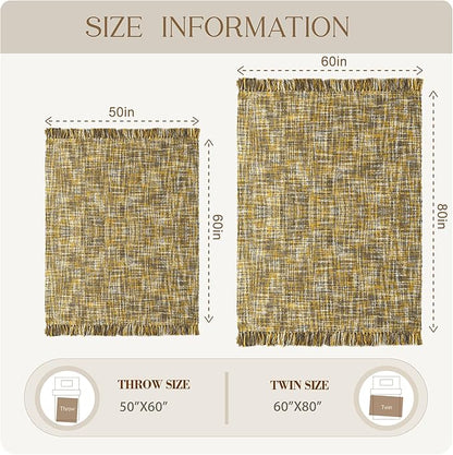 Multi-Color Gold Cable Knitted Throw Blanket for Couch,60"X80" Boho Style Textured Blankets for Home Decor,Super Soft Warm Cozy Chunky Knit Blanket with Decorative Tassels for Bed and Sofa