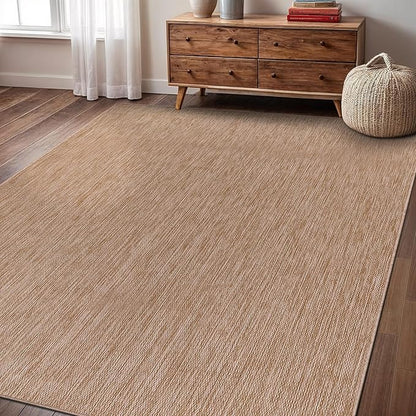 Washable Indoor Outdoor Rug 9x12 Weather Resistant Area Rugs Modern Solid Jute Rug for Porch Deck Balcony Backyard Patio Outside Carpet (9 X 12 Jute Beige)