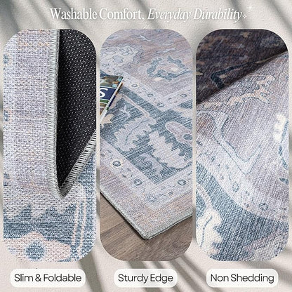 Fame Rugs Gray Modern Oushak Rug 5x7, Washable Vintage Turkish Colorful Oriental Antique Inspired Area Rugs, Luxury Living Room Bedroom (389GBB, 5' x 7')