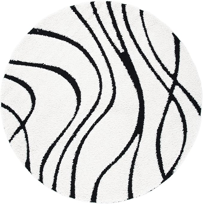 SAFAVIEH Florida Shag Collection Area Rug - 10' Round, Ivory & Black, Non-Shedding & Easy Cleaning, Plush Thick Pile, Ideal for Living Room, Bedroom, Dining Space (SG471-1290)