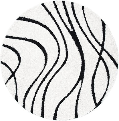 SAFAVIEH Florida Shag Collection Area Rug - 8' Round, Ivory & Black, Non-Shedding & Easy Cleaning, Plush Thick Pile, Ideal for Living Room, Bedroom, Dining Space (SG471-1290)