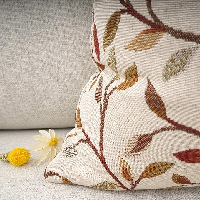 YOUR SMILE Farmhouse Oblong Rectangle Floral Chenille Embroidery Decorative Throw Pillow Case Cushion Cover Lumbar Pillowcase for Sofa 12 x 20 Inch, Brown Leaves