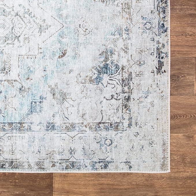 Bloom Rugs Washable Non-Slip 6' x 9' Rug - Beige/Blue Traditional Area Rug for Living Room, Bedroom, Dining Room, and Kitchen - Exact Size: 6' x 9'