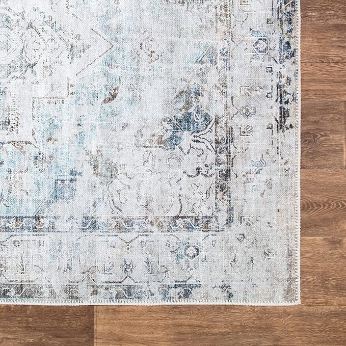 Bloom Rugs Washable Non-Slip 8' x 10' Rug - Beige/Blue Traditional Area Rug for Living Room, Bedroom, Dining Room, and Kitchen - Exact Size: 8' x 10'