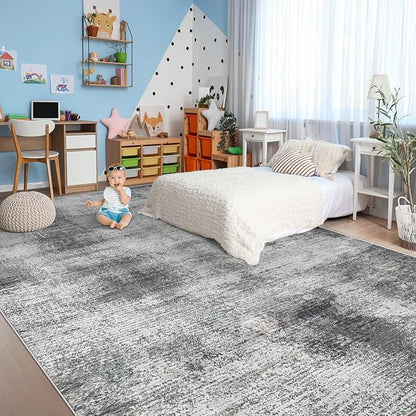 9x12 Area Rugs for Living Room: Washable Modern Abstract Rug Large Soft Non-Slip Rugs Indoor Low-Pile Carpet for Bedroom Dining Room Home Office (Grey, 9'x12')
