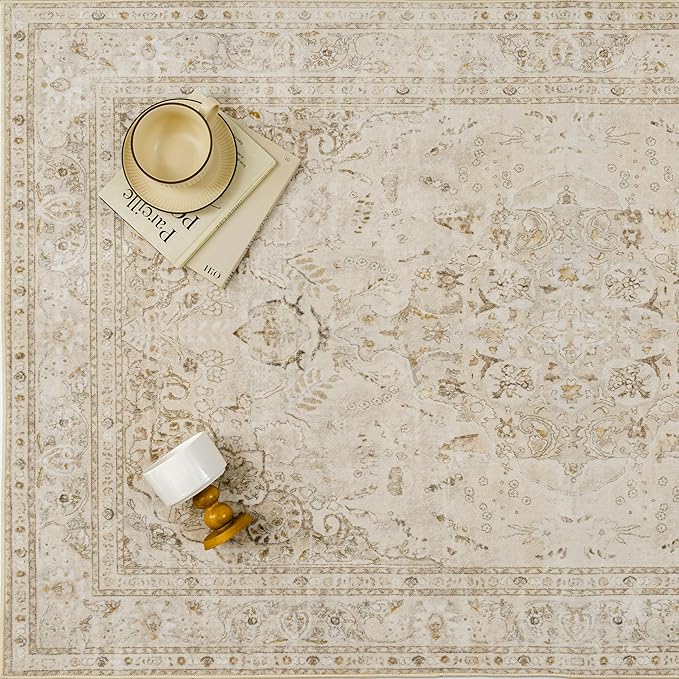 Brown 3x5 Area Rug Washable Vintage Carpet for Entryway Office Soft Retro Floral Kitchen Low Pile Thin Door Mat Non Slip Central Medallion Throw Rug for Bathroom Bedroom Dining Living Room
