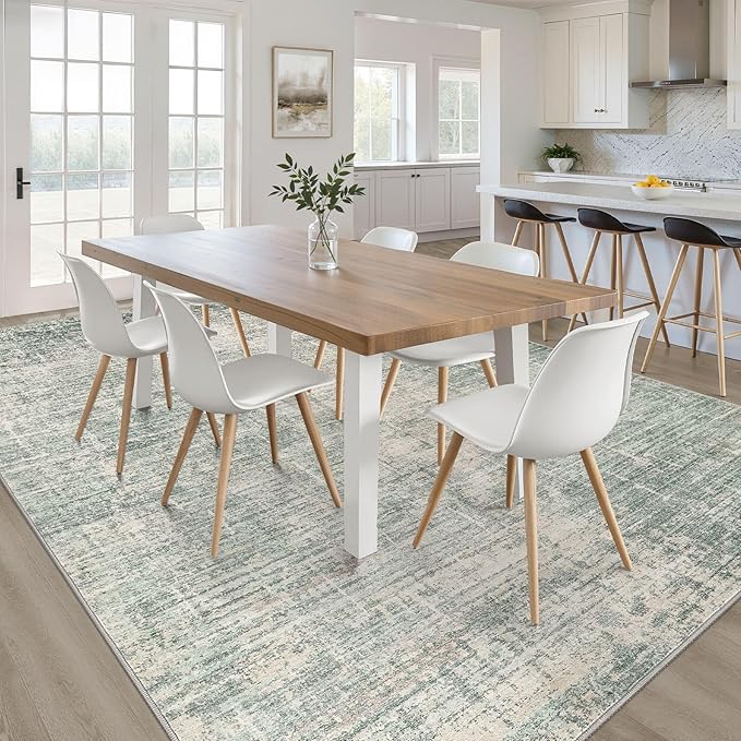 10x12 Area Rug Living Room: Washable Large Neutral Green Rugs Abstract Soft Modern Stain Resistant Indoor Floor Non-Slip Carpet for Bedroom Nursery Kids Office Playroom Dining Room Under Table Home