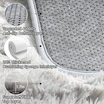 ONASAR 2x6 Runner Rugs for Bedroom Living Room, Washable Fluffy Tie-Dyed Light Grey Bedside Hallway Throw Area Rug, Ultra Soft Plush Furry Floor Carpet Mat for Nursery Kids Dorm Closet Home Decor