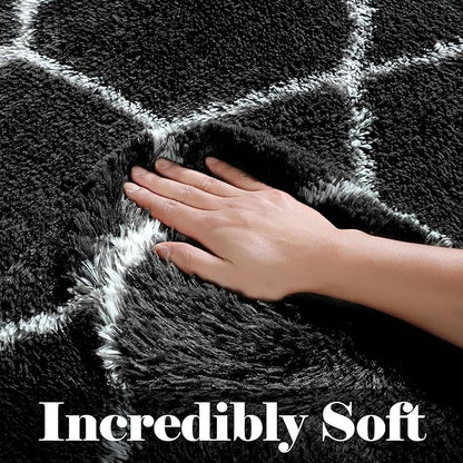 ONASAR Large Area Rugs for Living Room, 7x10 Black and White Rug, Boho Thick Floor Mat for Bedroom Home Decor Aesthetic, Soft Fuzzy Shaggy Plush Fluffy Geometric Carpet for Teen Dorm Classroom