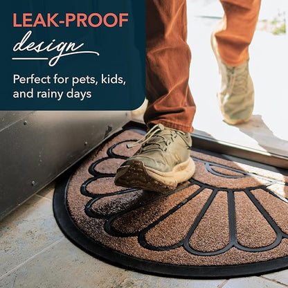 ubdyo Front Door Mat - Low Pile Front Half Circle Door Mat Outside Entrance - Muddy Dirt Trapping Welcome Matt Outdoor - Rubber Backing Anti Slip Indoor Doormat Entrance, 29" x 17", Bright Brown