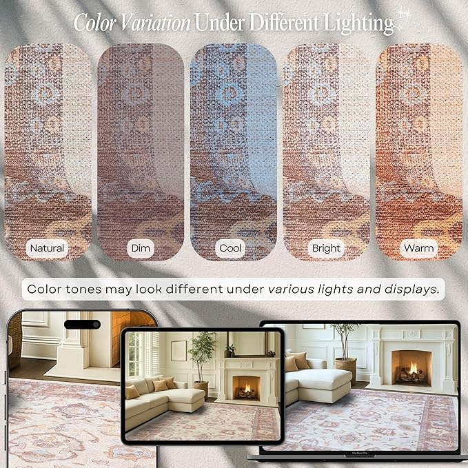 Fame Rugs Brown Modern Oushak Rug 6x9, Vintage Turkish Colorful Oriental Antique Inspired Washable Large Area Rugs, Luxury Living Room Bedroom (383BB, 6' x 9')