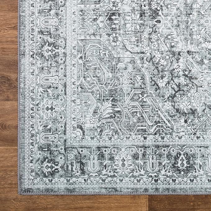 Bloom Rugs Washable Non-Slip 8' x 10' Rug - Gray/Charcoal Traditional Medallion Area Rug for Living Room, Bedroom, Dining Room, and Kitchen - Exact Size: 8' x 10'