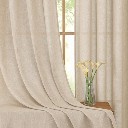 Simplebrand Natural Faux Linen Textured Curtains 63 Inch Length 2 Panels for Bedroom, Semi Sheer Light Filtering Privacy Farmhouse Curtains, Soft Thick Rod Pocket Window Drapes, 40W x 63L Inch