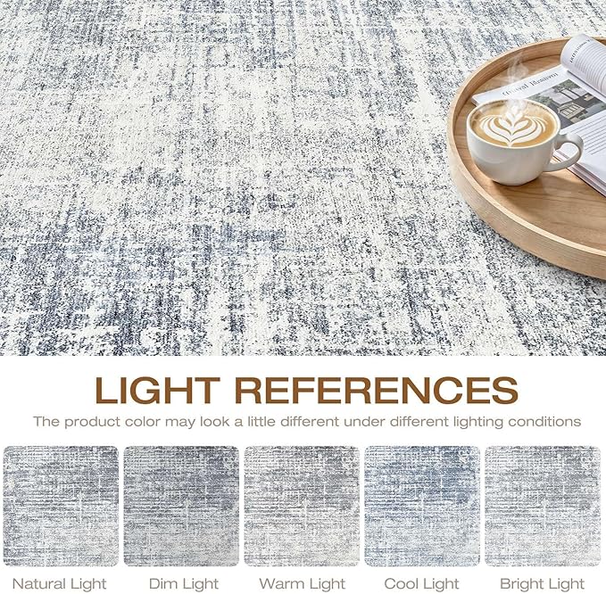 5x8 Area Rug Living Room: Washable Large Neutral Blue Rugs Abstract Soft Modern Stain Resistant Indoor Floor Non-Slip Carpet for Bedroom Nursery Kids Office Playroom Dining Room Under Table Home