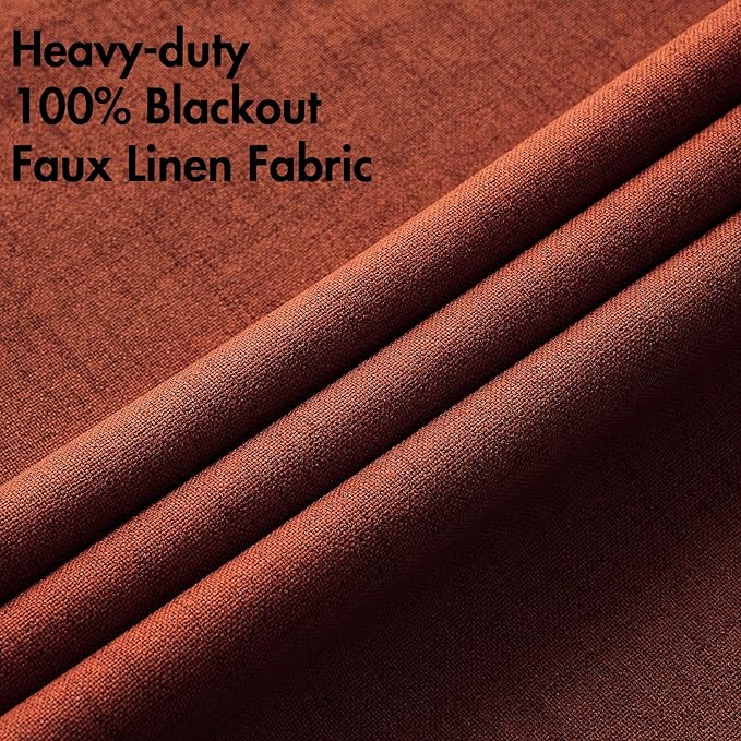 MIULEE 100% Blackout Linen Curtains for Bedroom Thermal Insulated Burnt Orange Grommet Room Darkening Curtains & Drapes Rust Terracotta Fall Decor for Living Room Nursery 52 x 108 Inch (2 Panels)