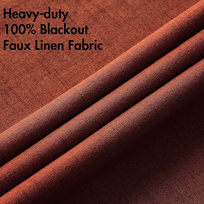 MIULEE Linen Curtains for Bedroom 100% Blackout Thermal Insulated Burnt Orange Grommet Room Darkening Curtains & Drapes Rust Terracotta Fall Decor for Living Room Nursery 52 x 63 Inch (2 Panels)