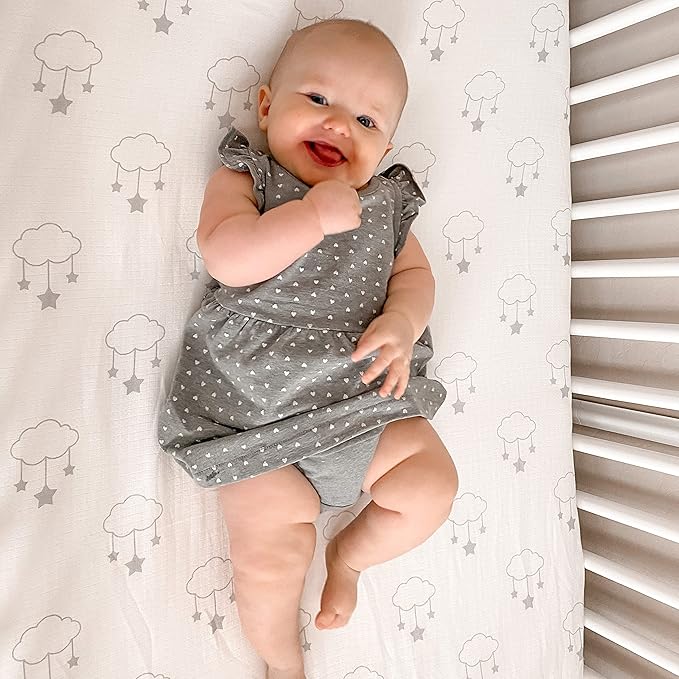 Newton Baby Mini Crib Fitted Sheets (2-Pack) | Organic Muslin Cotton, Breathable & Soft Baby Sheets, Washable Baby Mattress Sheets, Fits Any Mini Sized Crib 24" x 38", Wishing on a Star Print + White