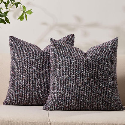 Decorative Couch Throw Pillow Covers 20x20 Set of 2 Purple Striped Soft Wool Pillow Covers Neutral Textured Boho Cushion Covers for Modern Farmhouse Sofa Bedroom Living Room Decor SY012-E20