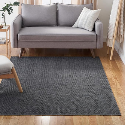 TOWN & COUNTRY BASICS Pax Herringbone Textured Solid Everwash® Washable Area Rug, Low Pile, Non-Slip Backing, Easy Clean Pet & Family Friendly Rug, Dark Grey, 5'11"x9'