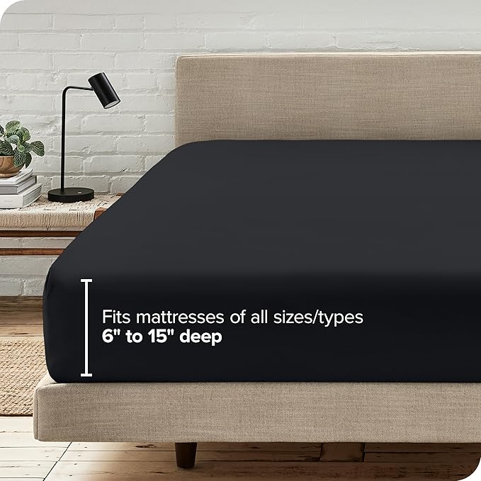 Bare Home Fitted Bottom Sheet Twin Size - Premium 1800 Microfiber - Ultra-Soft Hotel Luxury - Deep Pocket - Durable and Long Lasting - Fitted Sheet (Twin, Black)