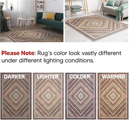 Keen Home Design 4x6 Rug - Machine Washable Area Rug with Non-Slip Backing, Ideal for Living Room, Dining Room, Bedroom - Vintage, Easy Clean, Durable, Low Pile Rug - (4' x 6')