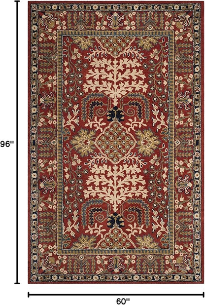 SAFAVIEH Antiquity Collection Area Rug - 5' x 8', Red & Multi, Handmade Traditional Oriental Wool, Ideal for High Traffic Areas in Living Room, Bedroom (AT64A)