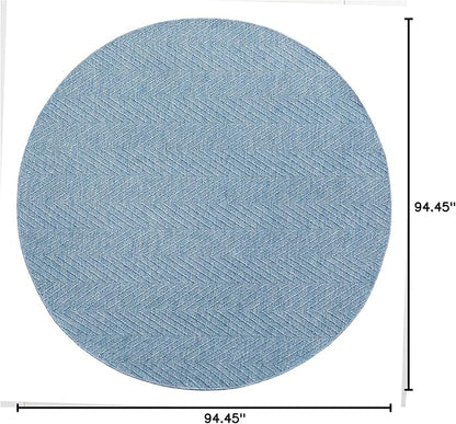 TOWN & COUNTRY BASICS Pax Herringbone Textured Solid Everwash® Washable Area Rug, Low Pile, Non-Slip Backing, Easy Clean Pet & Family Friendly Rug, Blue, 8' Round