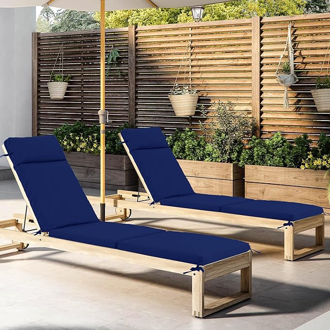 Chaise Lounge Cushion 80x26x3 Inch ?Set of 2 Outdoor Lounge Chair Cushions, Lounger Pad Replacement with Fade-Resistant, Removable & Machine-Washable Covers, Ideal for Patio Chaise Chairs, Navy Blue