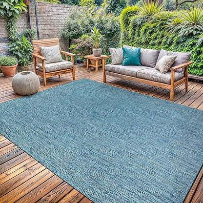 Washable Indoor Outdoor Rug Weather Resistant Carpet Modern Solid for Porch Deck Balcony Backyard Patio Rug 8x10 Aqua Blue