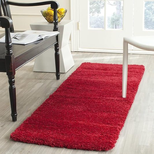SAFAVIEH Milan Shag Collection Runner Rug - 2' x 6', Red, Solid Design, Non-Shedding & Easy Care, 2-inch Thick Ideal for High Traffic Areas in Living Room, Bedroom (SG180-4040)