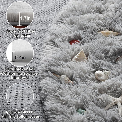 ONASAR Tie-Dyed Light Grey Round Area Rug 4ft, Ultra Soft Bedroom Circle Rugs for Kids Girls Teen Room, Fluffy Plush Shaggy Carpet Floor Mats for Baby Nursery Living Room Playroom Home Decor
