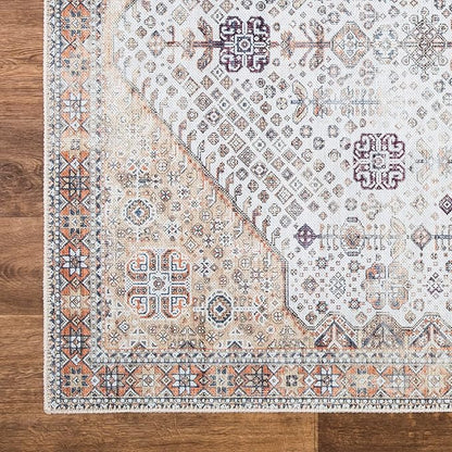 Bloom Rugs Washable Non-Slip 3' x 5' Rug - Sand/Orange/Purple Traditional Medallion Area Rug for Living Room, Bedroom, Dining Room, and Kitchen - Exact Size: 3' x 5'