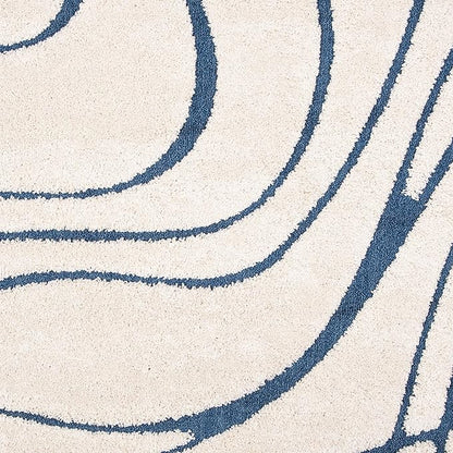 SAFAVIEH Florida Shag Collection 6'7" Round Cream/Blue SG471 Abstract Wave Non-Shedding Living Room Bedroom Dining Room Entryway Plush 1.2-inch Thick Area Rug