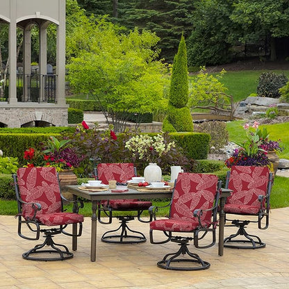 Arden Outdoor Dining Chair Cushion, 20 in x 20 in, Weather-Proof, Rain-Proof, Fade Resistant Patio Cushion for Patio, Dining, or Rocking Chairs 20 x 20, Red Leaf Palm