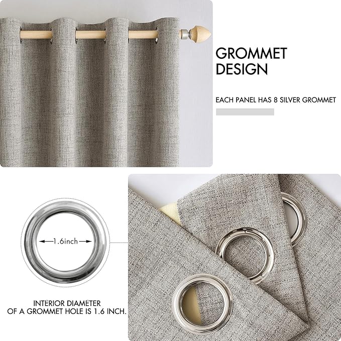 MIULEE Linen Texture Curtains for Bedroom Solid 100% Blackout Thermal Insulated Linen Curtains Grommet Room Darkening Drapes for Living Room Nursery 52x72 Inch (2 Panels)