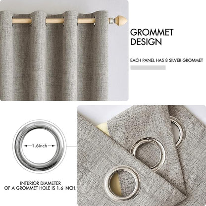 MIULEE Linen Texture Curtains for Bedroom Solid 100% Blackout Thermal Insulated Linen Curtains Grommet Room Darkening Drapes for Living Room Nursery 52x72 Inch (2 Panels)