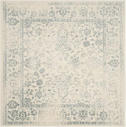 SAFAVIEH Adirondack Collection Area Rug - 6' Square, Ivory & Slate, Distressed Vintage Floral Design, Non-Shedding & Easy to Clean, Ideal for Living Room, Bedroom, Dining Space (ADR109S)