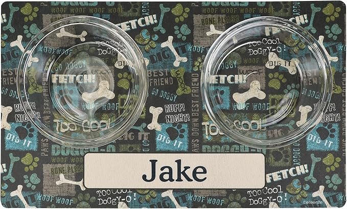 Drymate Personalized Pet Bowl Placemat, Custom Dog & Cat Food Feeding Mat - Absorbent Fabric, Waterproof Backing - Machine Washable/Durable (USA Made) (12" x 20") (Best Friend Green)