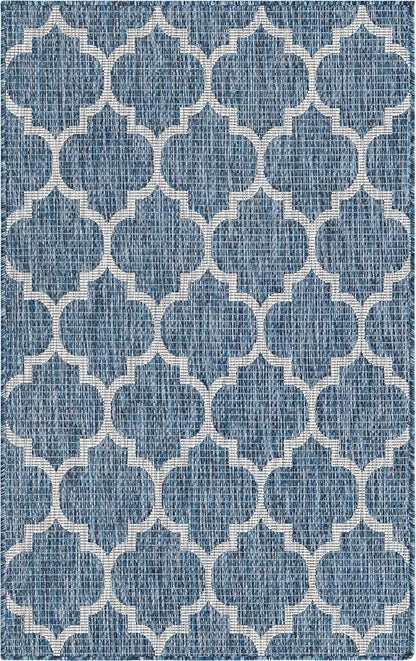 Unique Loom Trellis Collection Area Rug-Lattice Design, Moroccan Inspired for Indoor/Outdoor Décor, 3' 3" x 5' 3", Navy Blue/Gray