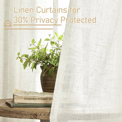 LAMIT Semi Sheer Linen Curtains 96 inches Long 2 Panels Set, Light Filtering Semi Sheer Panels Back Tab and Rod Pocket Floor to Ceiling Curtains for Bedroom/Living Room, Cream, 52 x 96 Inch