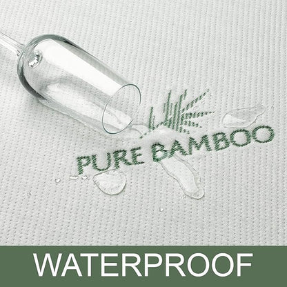 Twin Mattress Protector by PURE BAMBOO, Waterproof - Viscose Derived from Bamboo, Breathable, Noiseless Mattress Cover Protects Against Moisture, Spills, Stains (Twin)