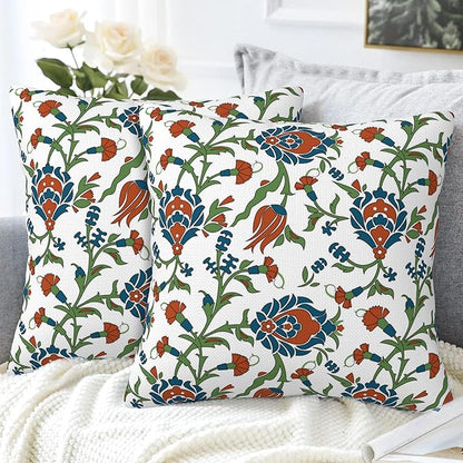 Throw Pillow Cover Case Vintage Floral Pillow Covers 20x20 Inch Set of 2,Soft Decorative Throw Pillow Case for Living Room Bedroom Sofa Couch Cushion Covers