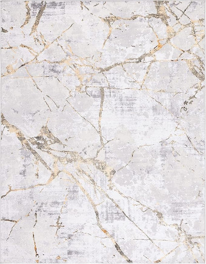 SAFAVIEH Amelia Collection Area Rug - 9' x 12', Grey & Gold, Modern Abstract Design, Non-Shedding & Easy Care, Ideal for High Traffic Areas in Living Room, Bedroom (ALA293G)