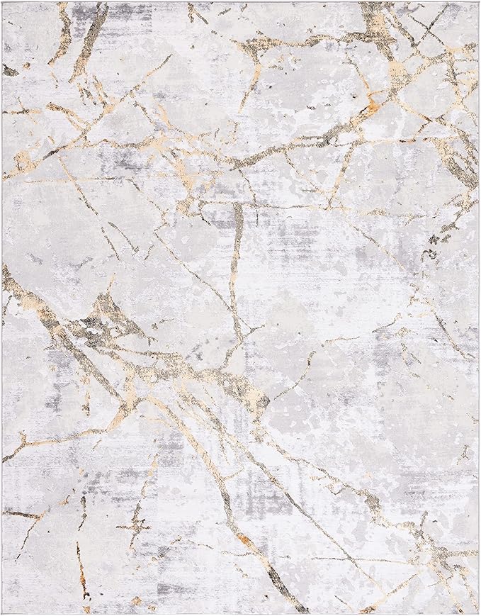 SAFAVIEH Amelia Collection Area Rug - 10' x 14', Grey & Gold, Modern Abstract Design, Non-Shedding & Easy Care, Ideal for High Traffic Areas in Living Room, Bedroom (ALA293G)