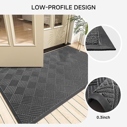 Front Door Mat, Heavy Duty Indoor Outdoor Doormat, 72" x 48" Low Profile Outdoor Mats for Home Entrance, Stain and Fade Resistant Welcome Mat Ideal for High Traffic Area, Diamond Grey